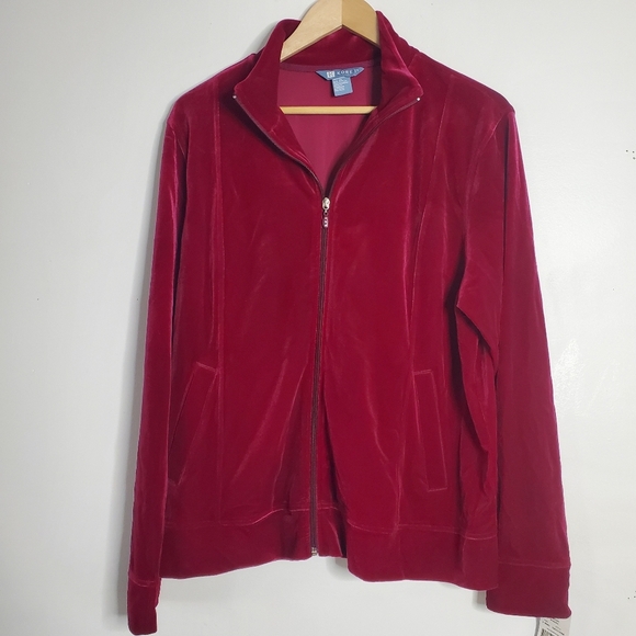 Koret Jackets & Blazers - Vintage KORET Womens Velour Sport Jacket Size XL (18- 20) Burgundy Zip Up Casual